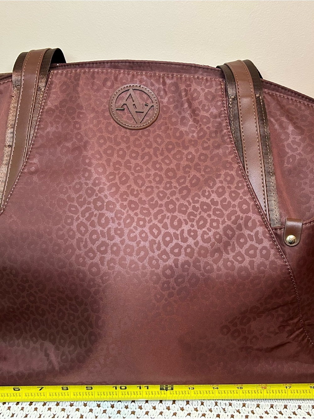 Adrienne Vittadini Burgundy Leopard Jacquard Tote